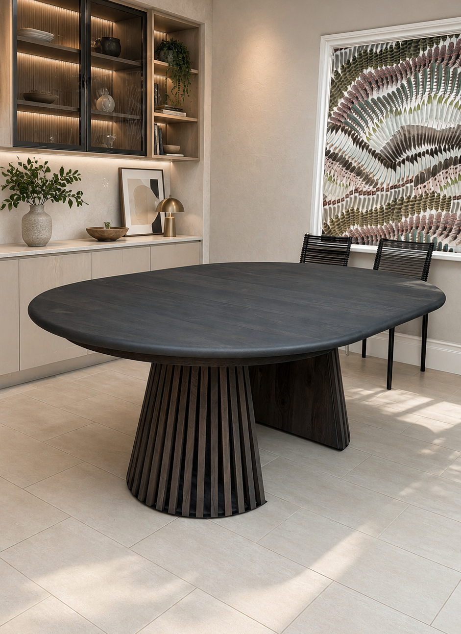 Vivien Ausziehbarer runder Esstisch in Charcoal-Walnuss S10Home